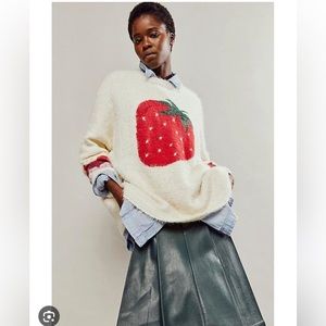 Free People Just Peachy Strawberry Fuzzy Oversized Pullover Sweater